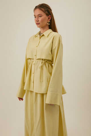Rüzgarlıklı Keten Etek Takım Tereyağı Sarısı - 5