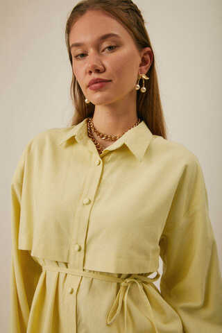 Rüzgarlıklı Keten Etek Takım Tereyağı Sarısı - 2