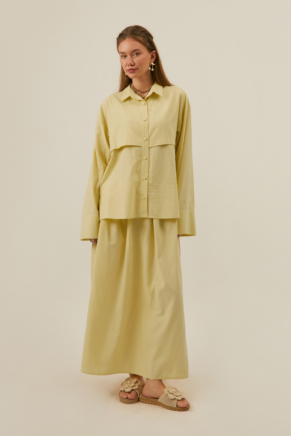 Rüzgarlıklı Keten Etek Takım Tereyağı Sarısı - 4