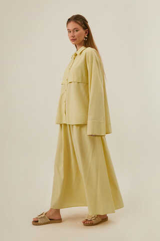 Rüzgarlıklı Keten Etek Takım Tereyağı Sarısı - 7