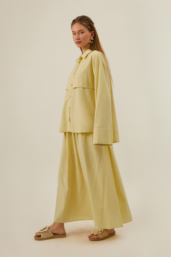 Rüzgarlıklı Keten Etek Takım Tereyağı Sarısı - 7