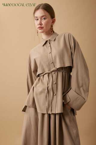 Rüzgarlıklı Keten Etek Takım Vizon - 12