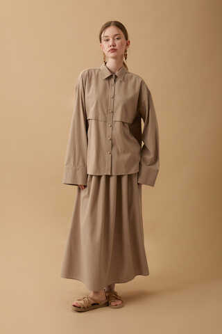 Rüzgarlıklı Keten Etek Takım Vizon - 13