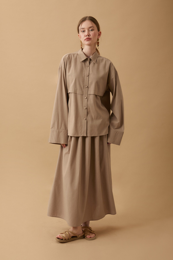 Rüzgarlıklı Keten Etek Takım Vizon - 13