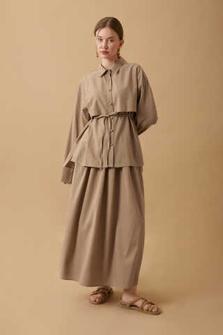 Rüzgarlıklı Keten Etek Takım Vizon - 15