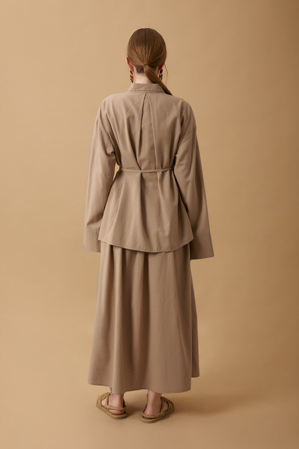 Rüzgarlıklı Keten Etek Takım Vizon - 21