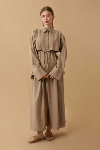 Rüzgarlıklı Keten Etek Takım Vizon - 17