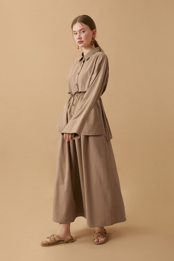 Rüzgarlıklı Keten Etek Takım Vizon - 18