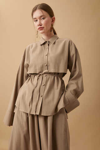 Rüzgarlıklı Keten Etek Takım Vizon - 20