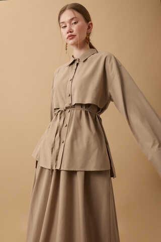 Rüzgarlıklı Keten Etek Takım Vizon - 14