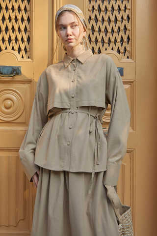 Rüzgarlıklı Keten Etek Takım Vizon - 6