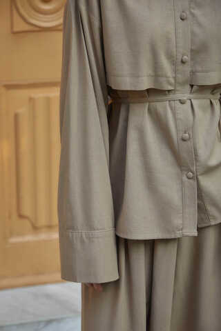 Rüzgarlıklı Keten Etek Takım Vizon - 10