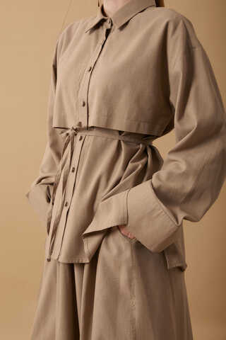 Rüzgarlıklı Keten Etek Takım Vizon - 16