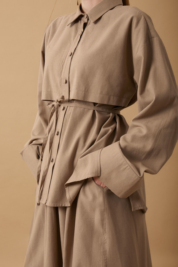 Rüzgarlıklı Keten Etek Takım Vizon - 16