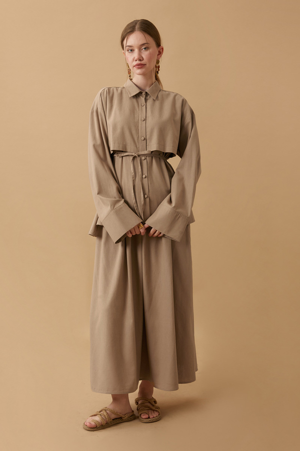 Rüzgarlıklı Keten Etek Takım Vizon - 17