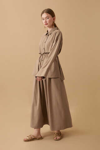 Rüzgarlıklı Keten Etek Takım Vizon - 18