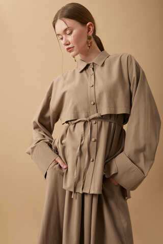 Rüzgarlıklı Keten Etek Takım Vizon - 19