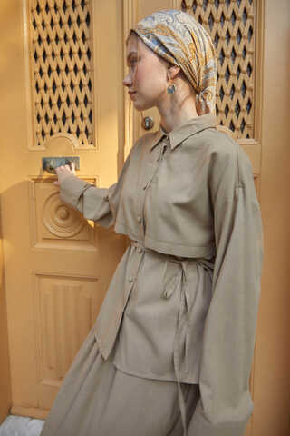 Rüzgarlıklı Keten Etek Takım Vizon - 8