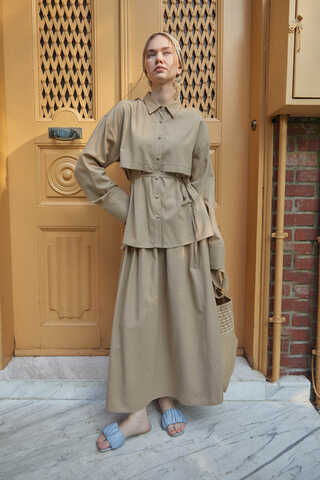 Rüzgarlıklı Keten Etek Takım Vizon - 4