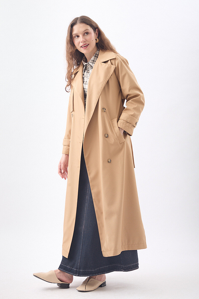 Rüzgarlıklı Klasik Trençkot Taba - 5