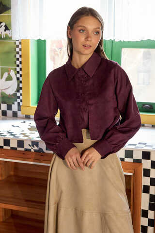 Rüzgarlıklı Süet Gömlek Mürdüm - 4