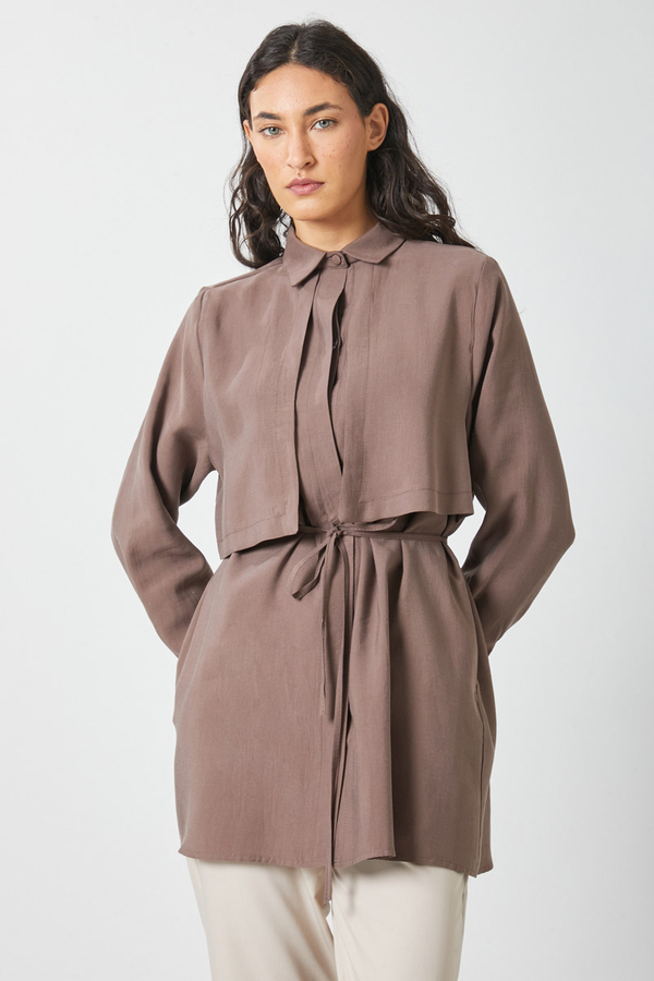 Rüzgarlıklı Tensel Gömlek Kahverengi - 4