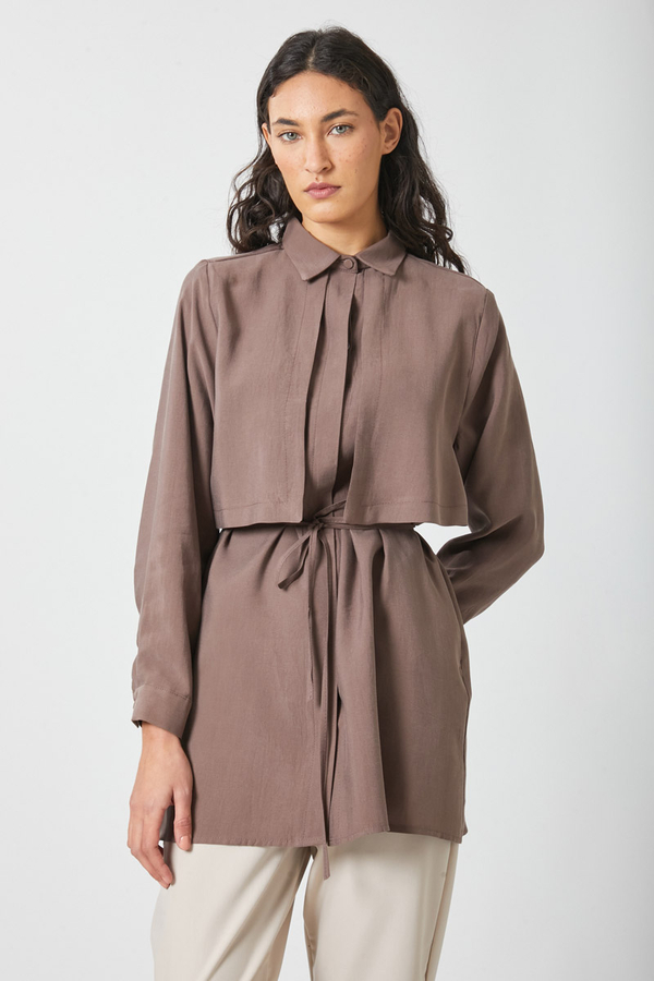 Rüzgarlıklı Tensel Gömlek Kahverengi - 5