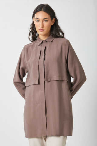 Rüzgarlıklı Tensel Gömlek Kahverengi - 1