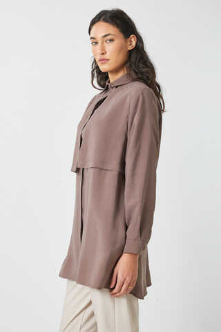 Rüzgarlıklı Tensel Gömlek Kahverengi - 8