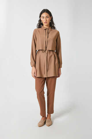 Rüzgarlıklı Tensel Gömlek Sütlü Kahve - 1