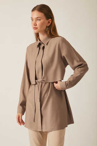 Rüzgarlıklı Tensel Gömlek Vizon - 1