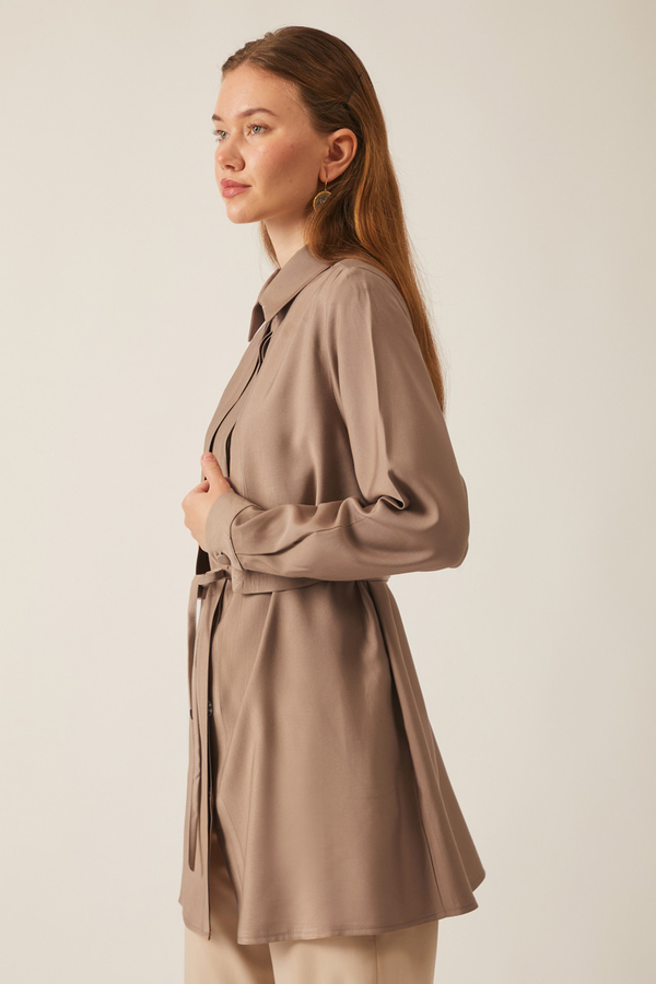 Rüzgarlıklı Tensel Gömlek Vizon - 7