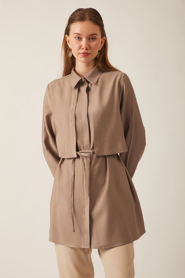 Rüzgarlıklı Tensel Gömlek Vizon - 8