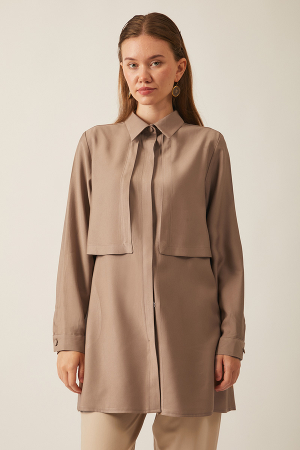 Rüzgarlıklı Tensel Gömlek Vizon - 9