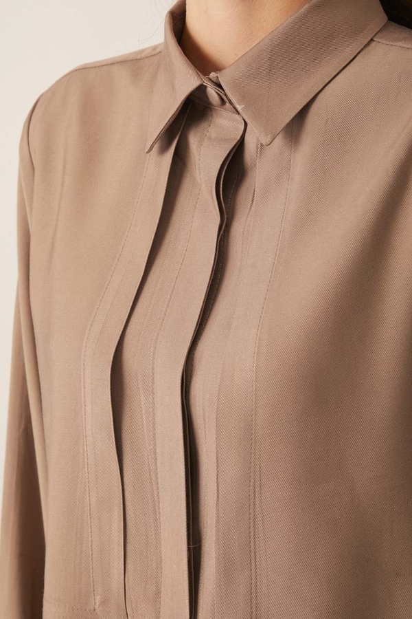 Rüzgarlıklı Tensel Gömlek Vizon - 12