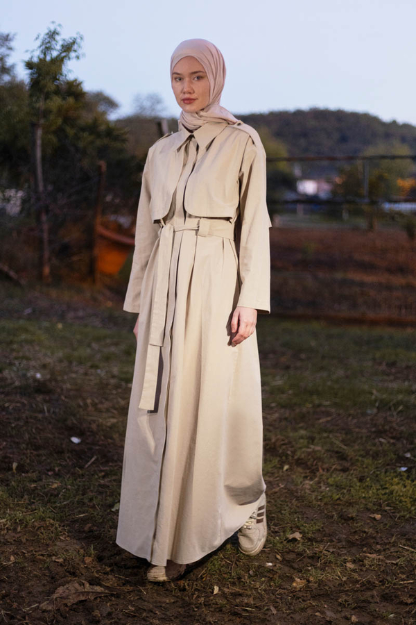 Rüzgarlıklı Trenç Elbise Taş - 3