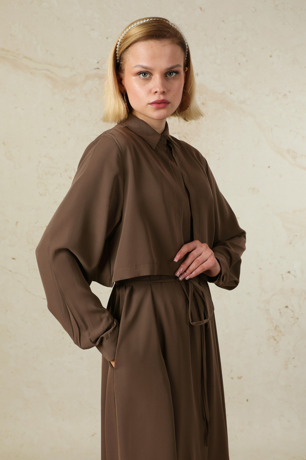 Medine İpeği Rüzgarlıklı Takım  Kahverengi - 2