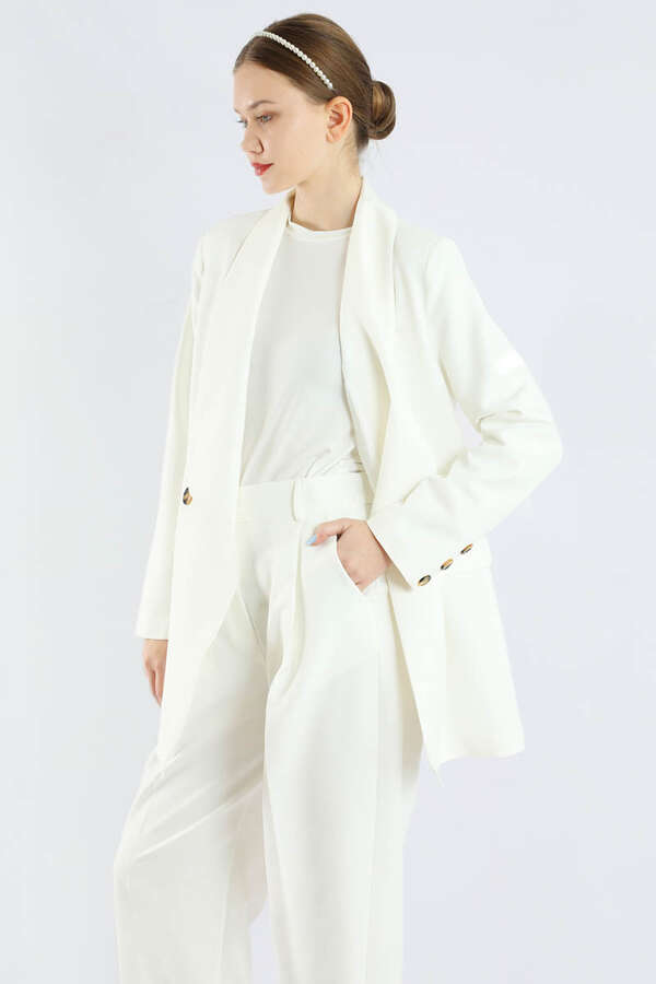 Şal Yaka Ceket Takım Ekru - 2