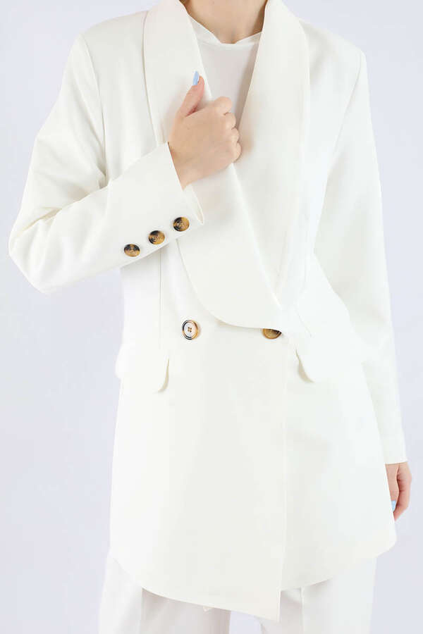 Şal Yaka Ceket Takım Ekru - 4