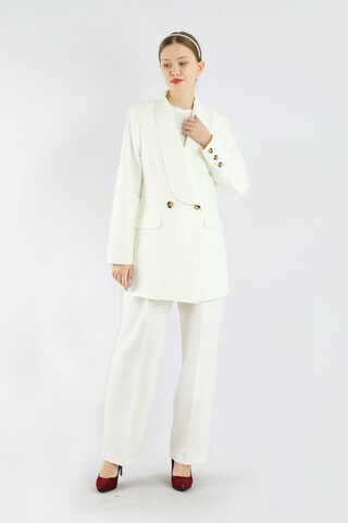Şal Yaka Ceket Takım Ekru - 1