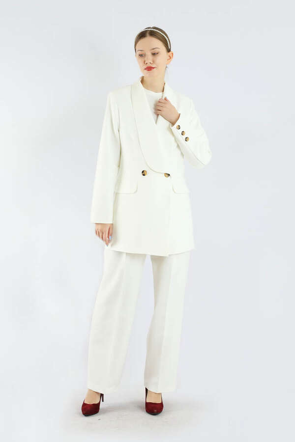 Şal Yaka Ceket Takım Ekru 