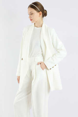 Şal Yaka Ceket Takım Ekru - 2