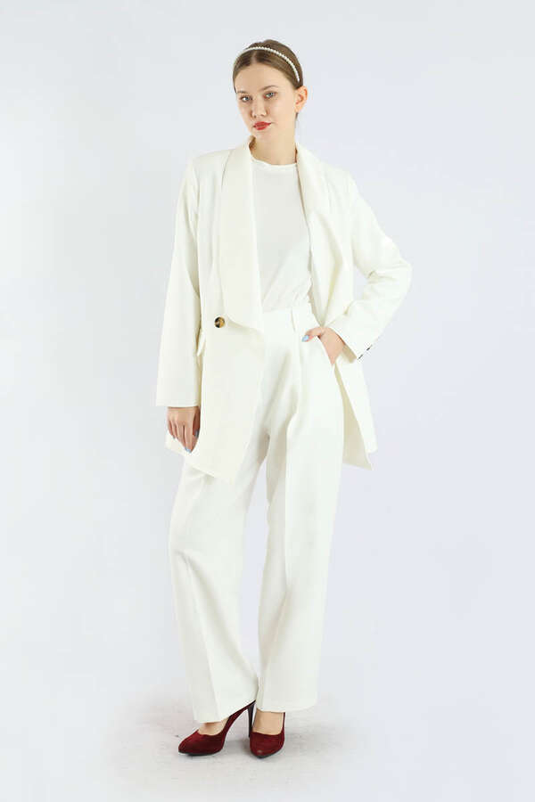 Şal Yaka Ceket Takım Ekru - 3