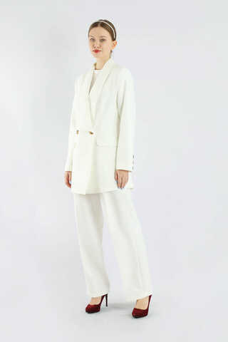 Şal Yaka Ceket Takım Ekru - 5