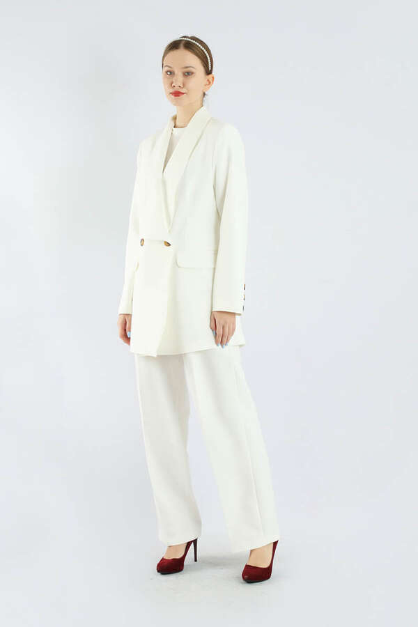Şal Yaka Ceket Takım Ekru - 5