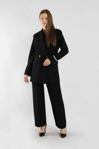 Şal Yaka Ceket Takım Siyah - 1