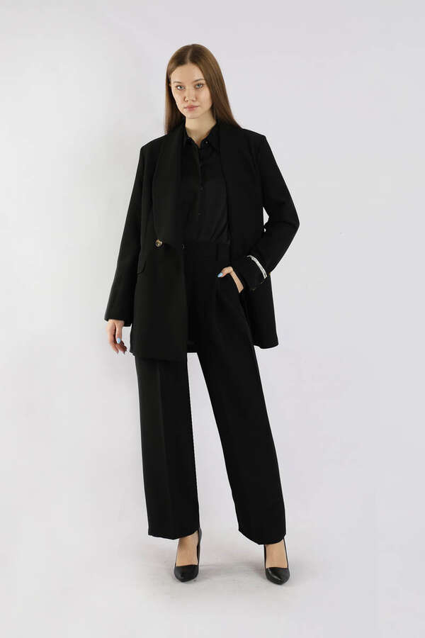 Şal Yaka Ceket Takım Siyah - 5
