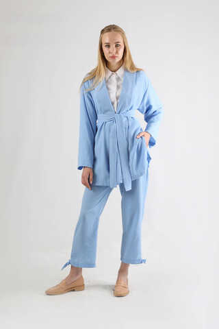 Şal Yaka Kimono Takım Bebe Mavisi - 1