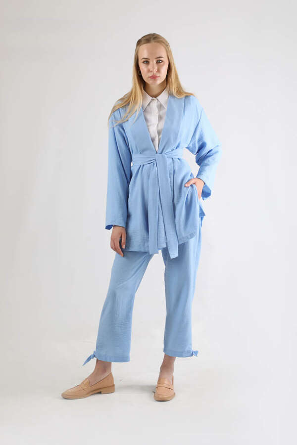Şal Yaka Kimono Takım Bebe Mavisi 