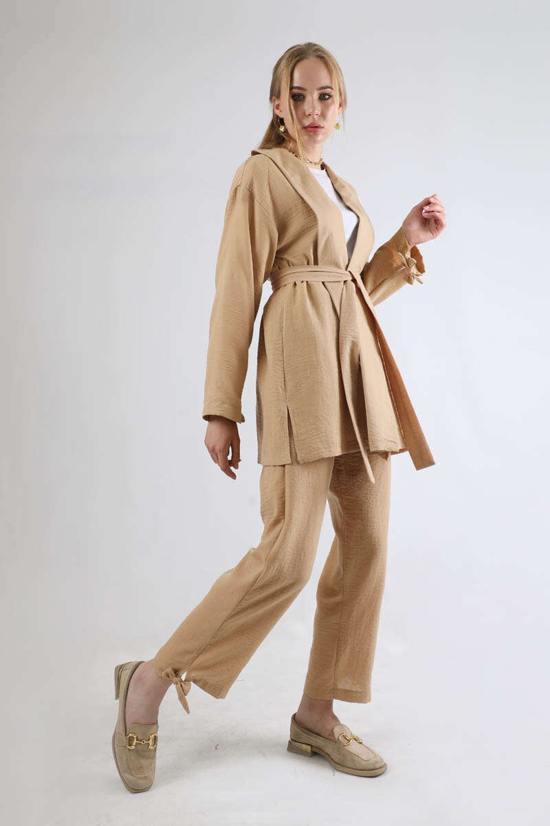 Şal Yaka Kimono Takım Bej